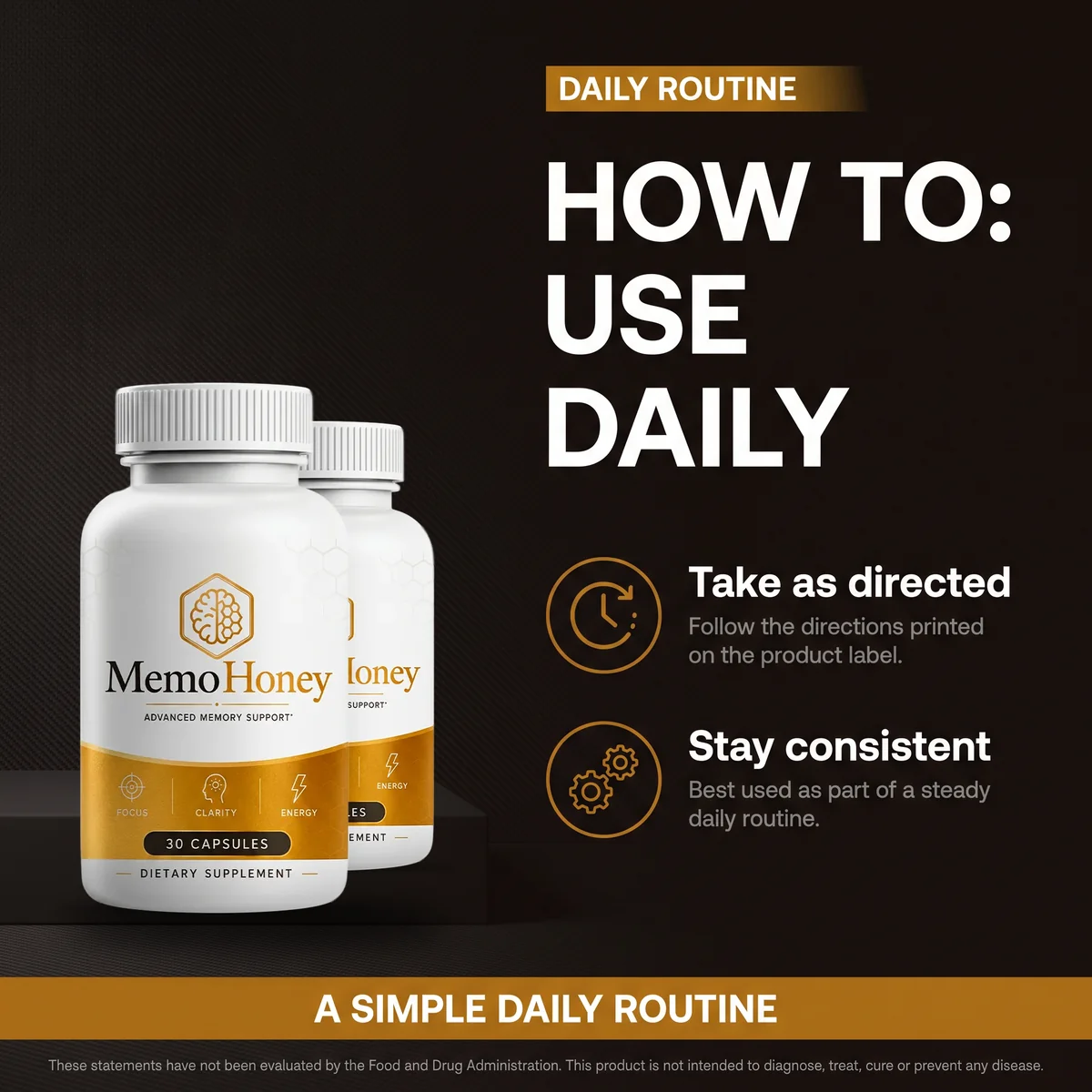 The seller's own graphic showing the MemoHoney daily routine