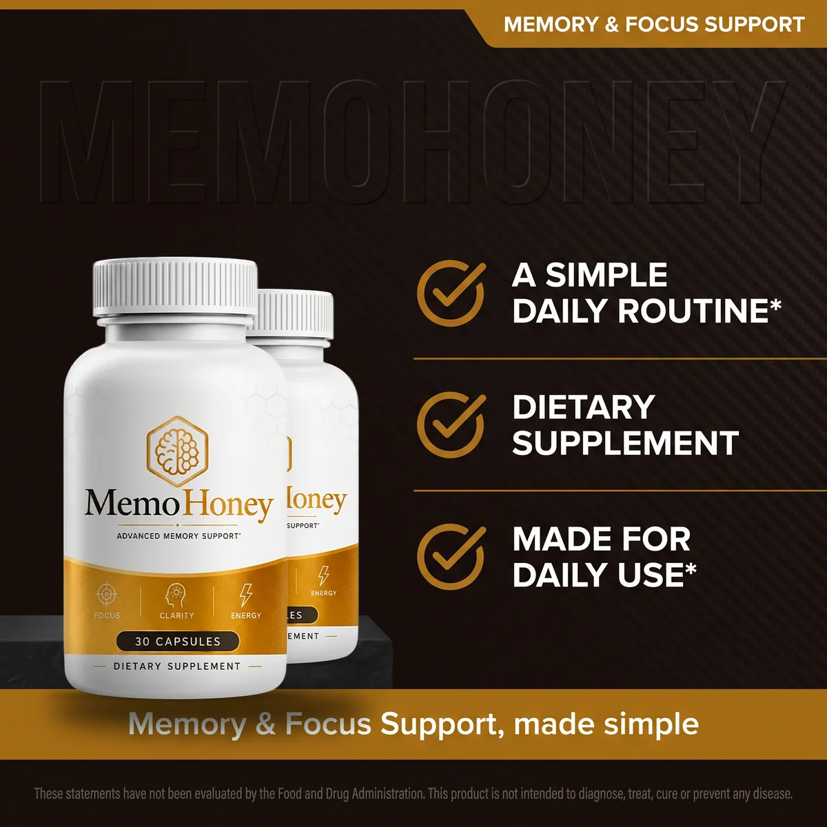 The seller's own graphic setting out why MemoHoney is a simple daily routine